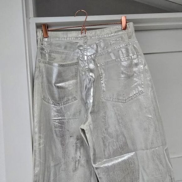 🆕️ Zara Boy Boy Metallic High Rise Relaxed Fit Jeans in Silver - Picture 9 of 15